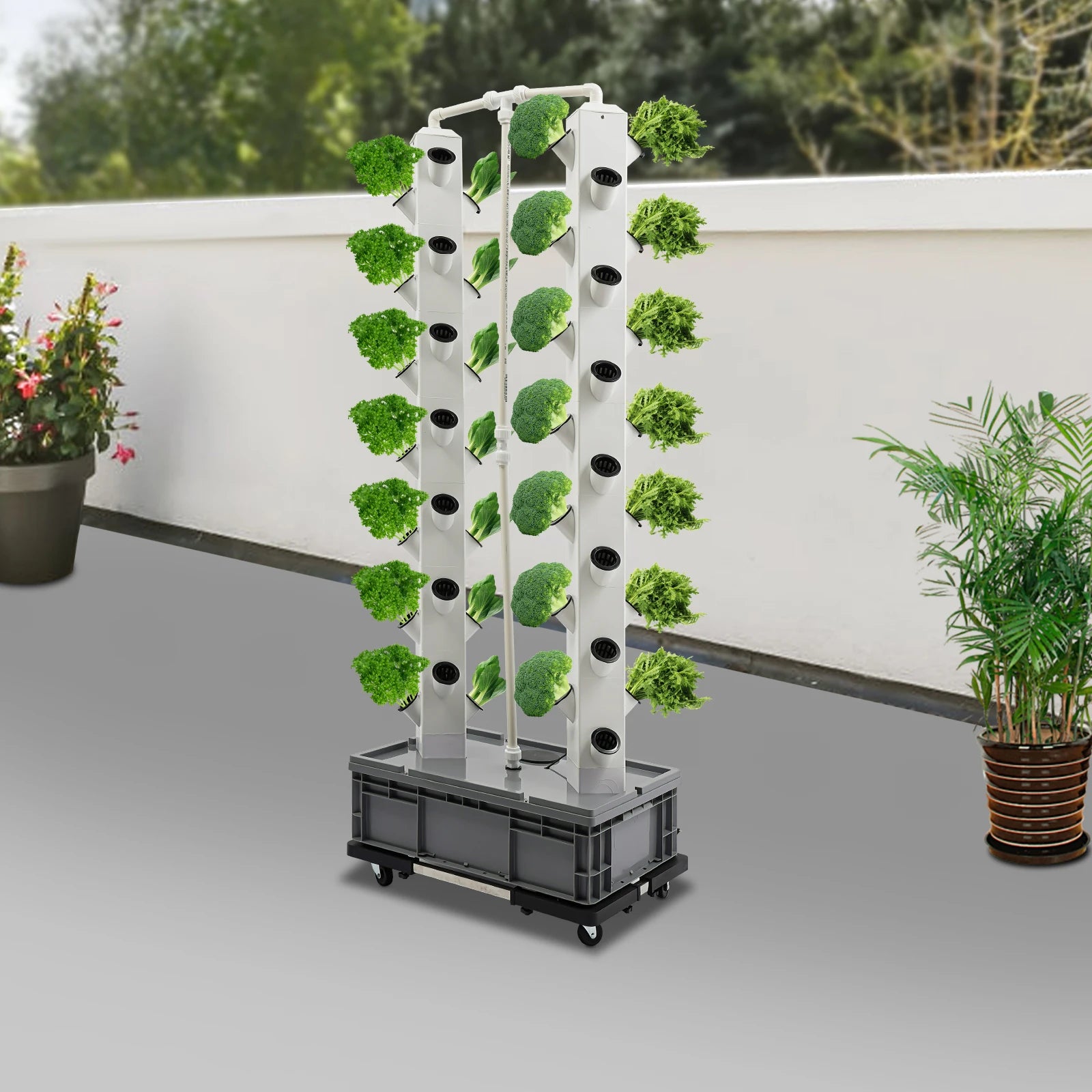 56-Plant Hydroponic Growing Tower 220v Outdoor Indoor Vertical Garden Smart Garden Kit Hydroponics Growing Tower with 4 Wheels