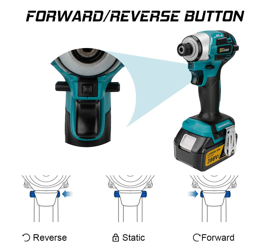 688N.m 1/4'' Brushless Electric Screwdriver Cordless Screwdriver Electric Drill Impact Driver Kit for Makita 18V Battery Pin