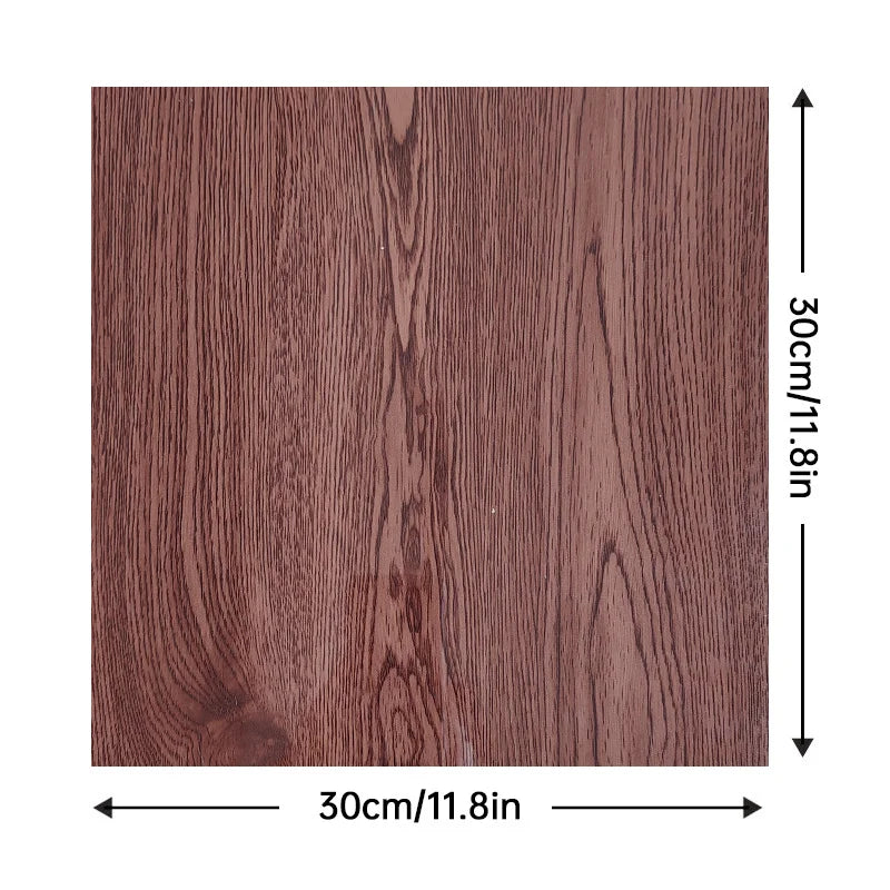 Self-adhesive wood-grain backsplash tile, deep reddish-brown; 30cm x 30cm (11.8in)