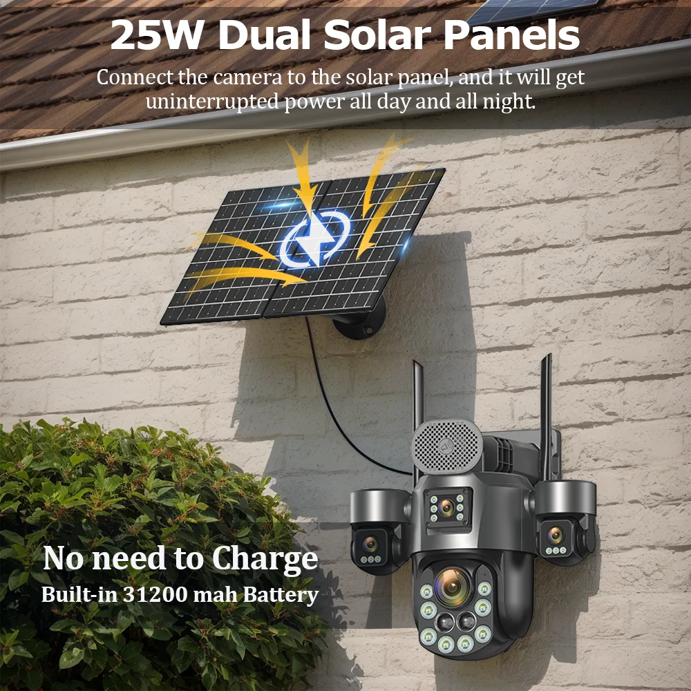 4G Solar Surveillance Camera 4‑Lens 60X Optical Zoom Human Tracking 31200MAH Battery 24‑Hour Recording Outdoor Security Cameras