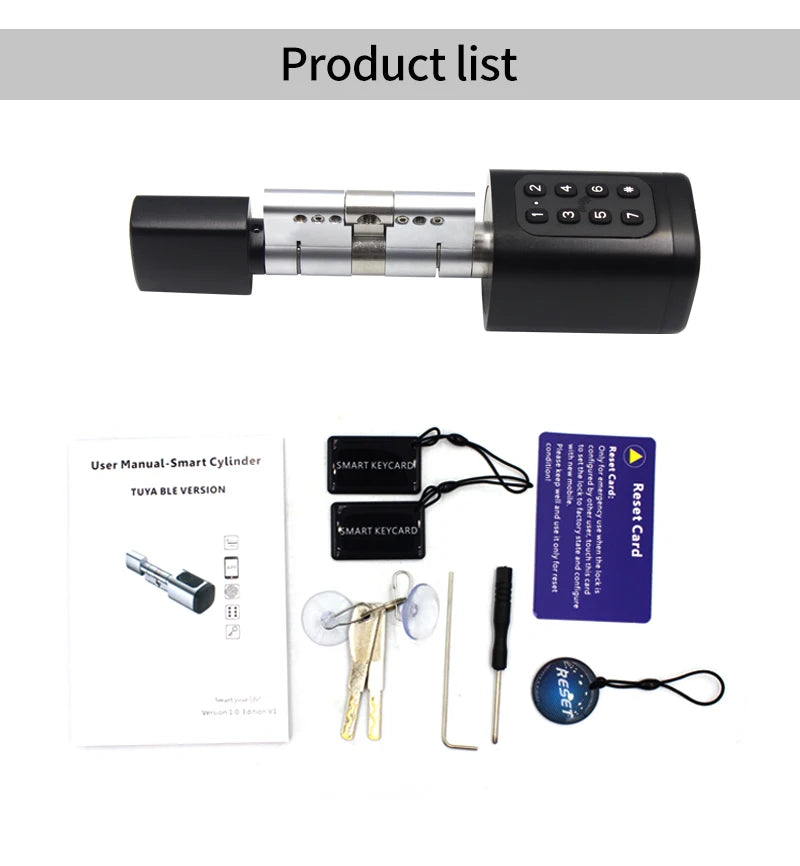 Support Tuya App Intelligent Plug-in Lock IP65 Biometric Fingerprint App Control Cylindrical Bolt Alex/Google Home/Office Door