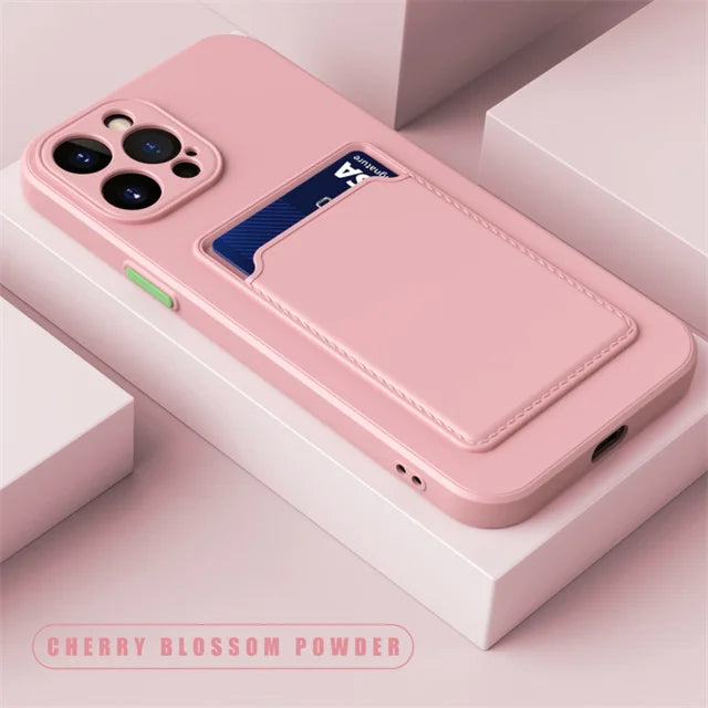 Silicone Wallet Case for iPhone - Shock-Absorbing Slim Fit Cover Pink Tidesmit