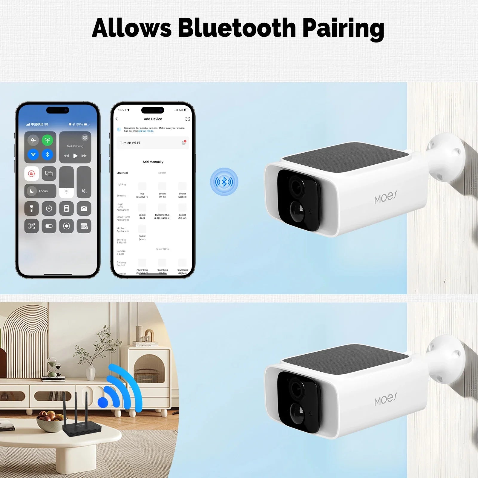 MOES Tuya WiFi 2.4GHz 5GHz Dual Band Smart Solar Power Panel Integrated Camera IP65 Waterproof APP Monitoring Alexa Google Home