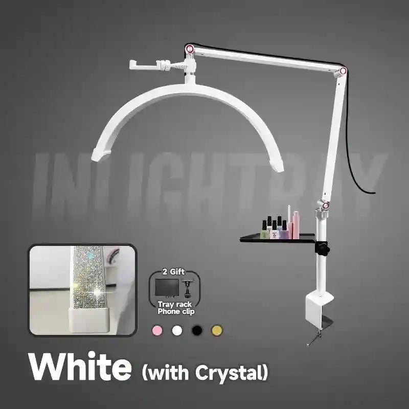 Half-Moon LED Beauty Light - Adjustable Table Lamp for Lash Artists White Crystal Tidesmit