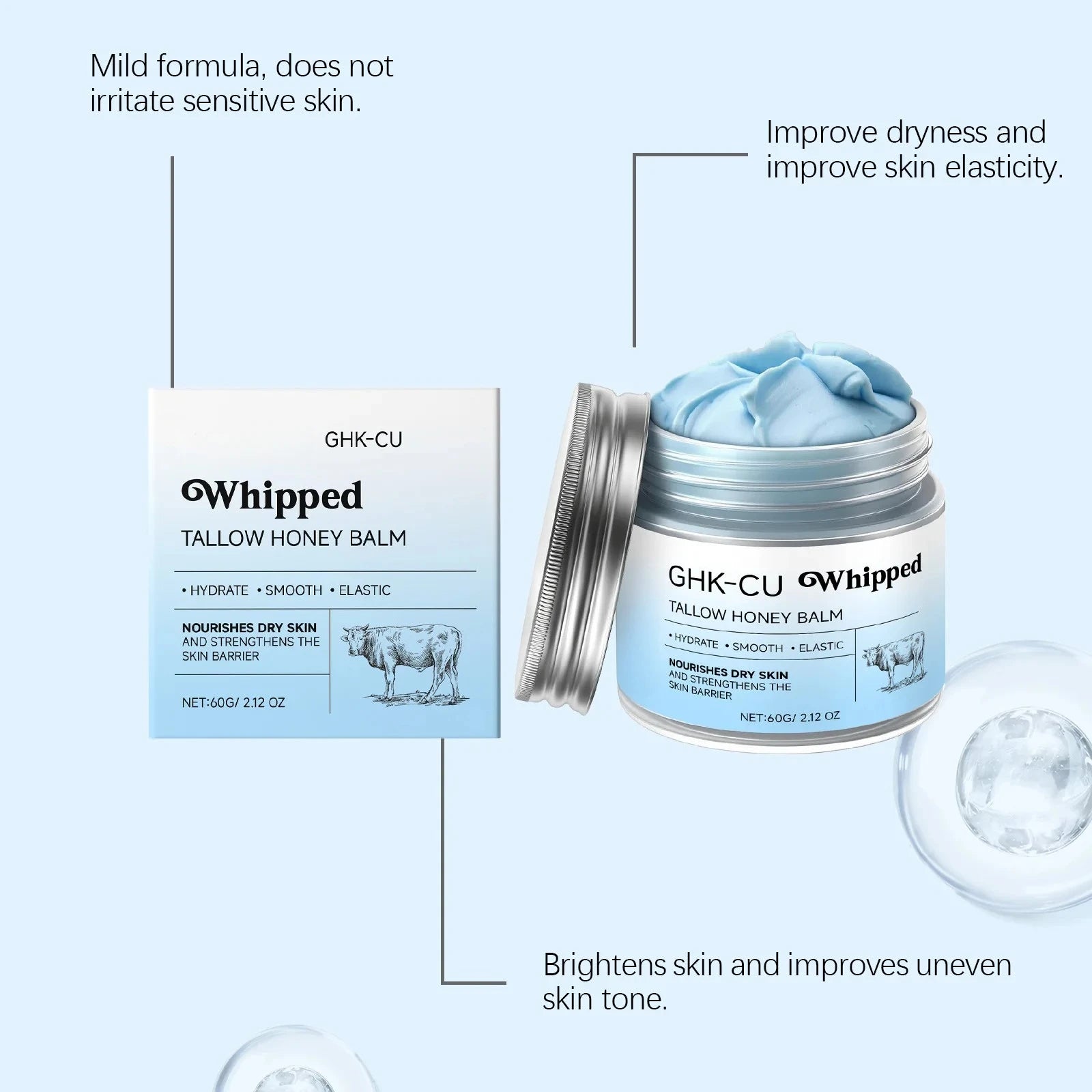 GHK-Cu Copper Peptide & Beef Tallow Blue Balm with Manuka Honey – Moisturizer for Mature, Dry, Sensitive Face & Body Skin