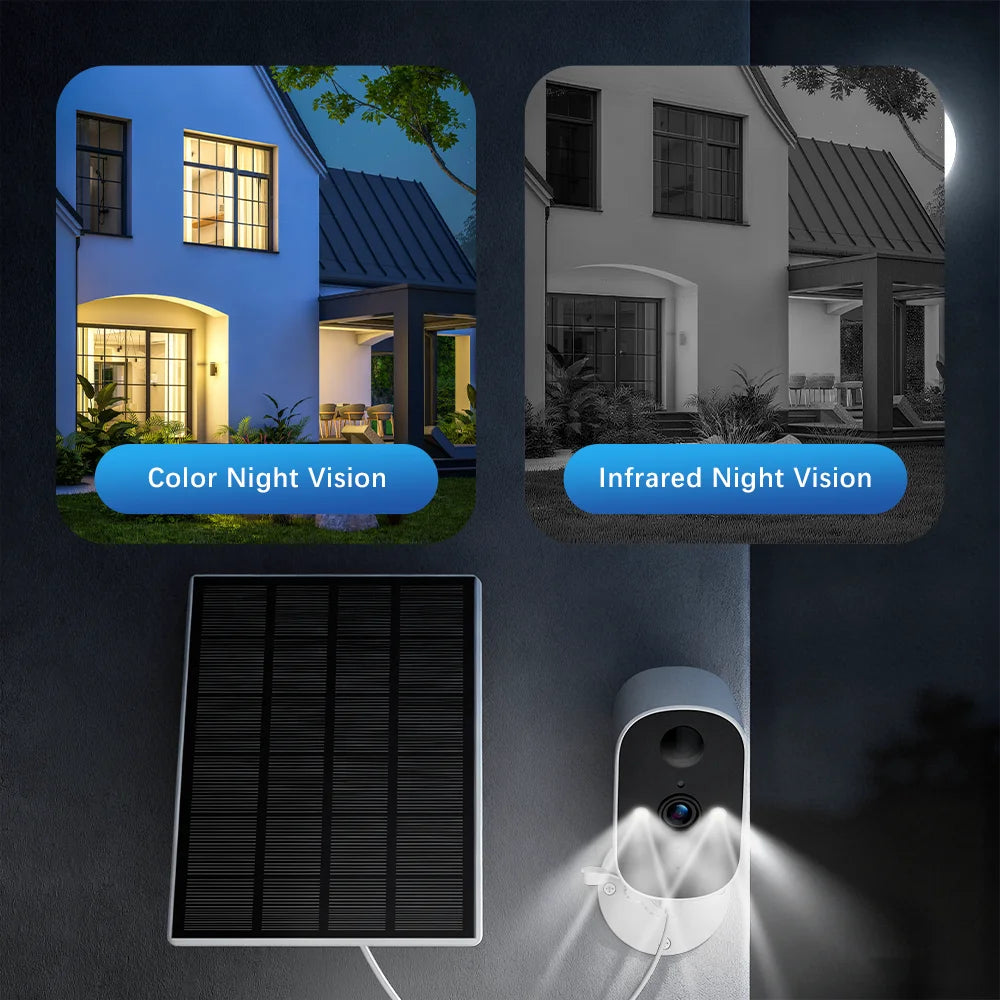 1080P WiFi Camera Outdoor Solar Battery Wireless Solar Powered Security Camera AI Motion Detection 2-Way Audio Night Vision