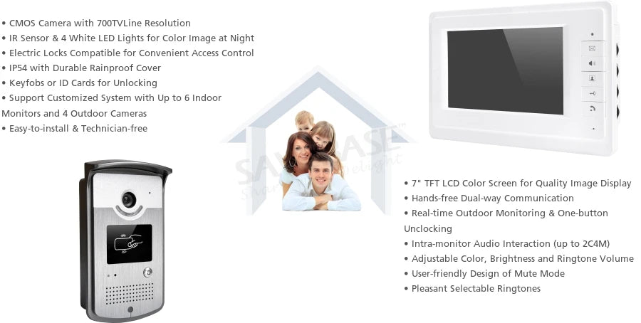 7" Wired Video Door Phone Doorbell Home Security Intercom System 1-In 1-Out RFID Access Control Night Vision Camera