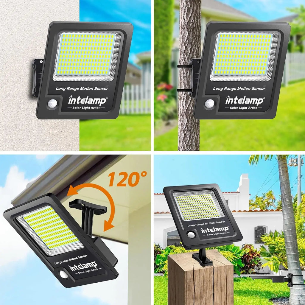 Intelamp 12000mah Long Battery Life Solar Lights With Super Large Solar Panel Faster Charging Two Motion Sensors Detect Wider&Longer For Garden Street Wall Yard