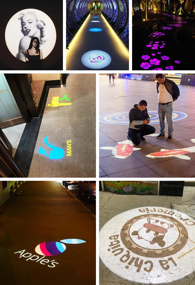 LED Logo Projection Custom Advertising Notice, Restaurant Welcome Image Sign, Caution Rotary Light Gobo Projector for Outdoor