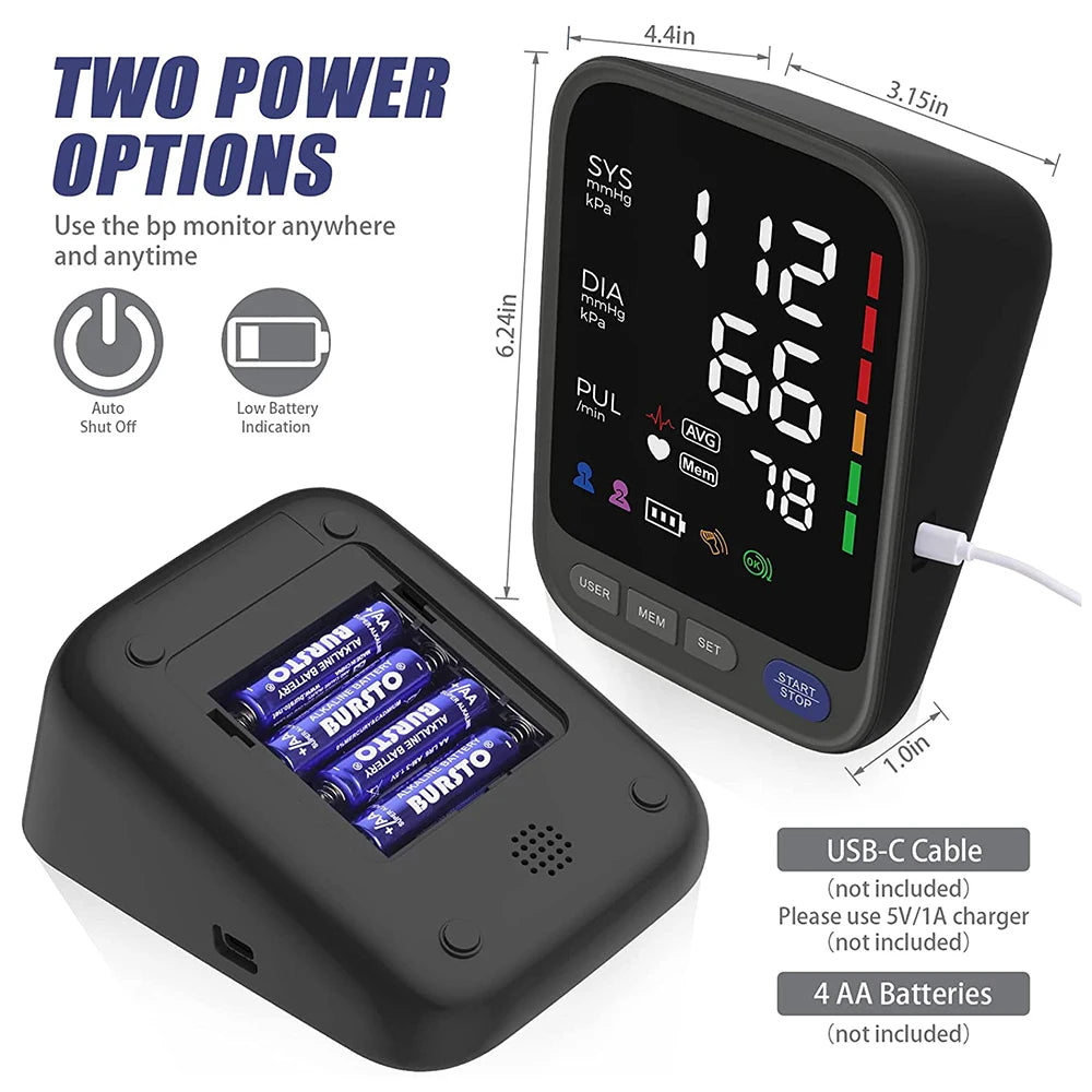 Kingclinic Blood Pressure Machine, Automatic Digital Upper Arm Blood Pressure Monitor with Adjustable Large Cuff