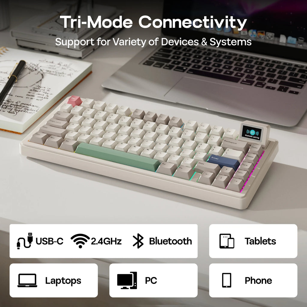 EPOMAKER RT82 QMK/VIA 75% US QWERTY Layout Hot-Swap Gasket Wired/BT 5.0/2.4GHz Wireless Mechanical Keyboard with LCD Screen