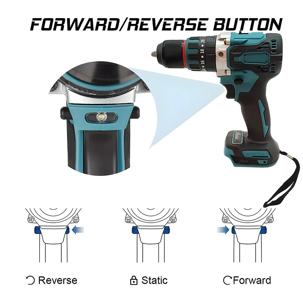 Podofo Brushless Electric Drill Screwdriver Power Tools Metal Chuck Impact Hammer Drill  Cordless Motor Screwdriver Power Tools