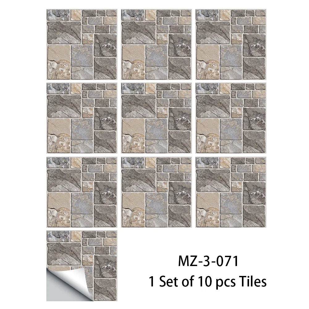 Beige and gray stone-look floor sticker tiles set, waterproof non-slip frosted tiles.