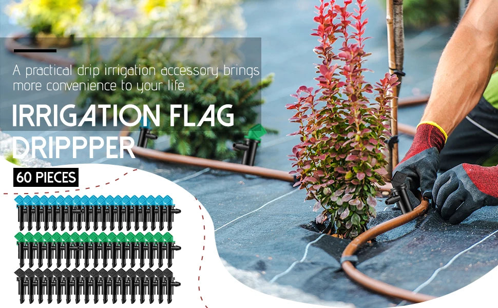 60PCS Drip Emitter Garden Flag Irrigation Dripper in 3 Sizes Trees and Shrubs 1 GPH  2 GPH 4 GPH