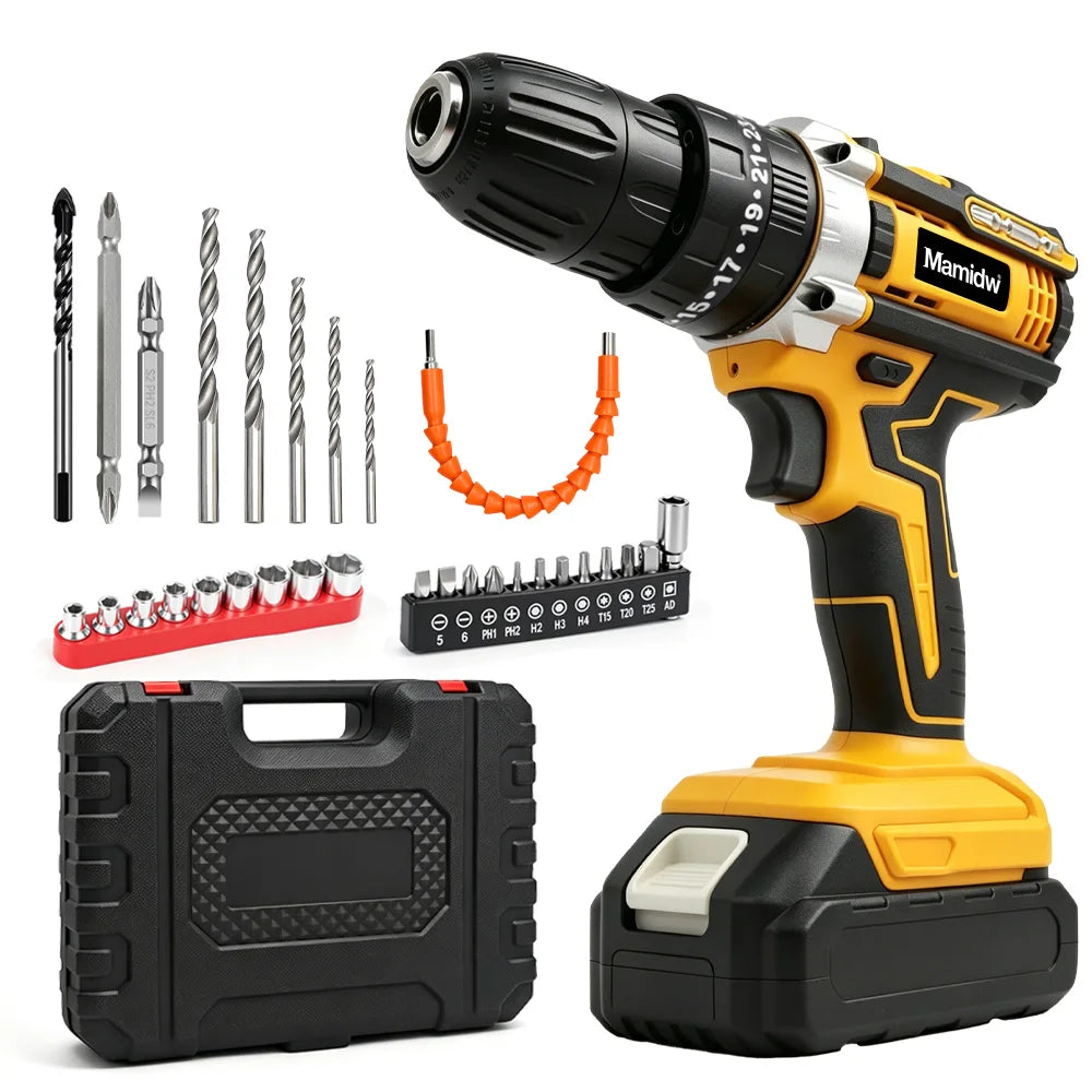 25+3 Torque Impact Drill Electric Screwdriver Cordless Electric Hammer Drill Driver 2 Gear Speed Lithium-Ion Battery Power Tool