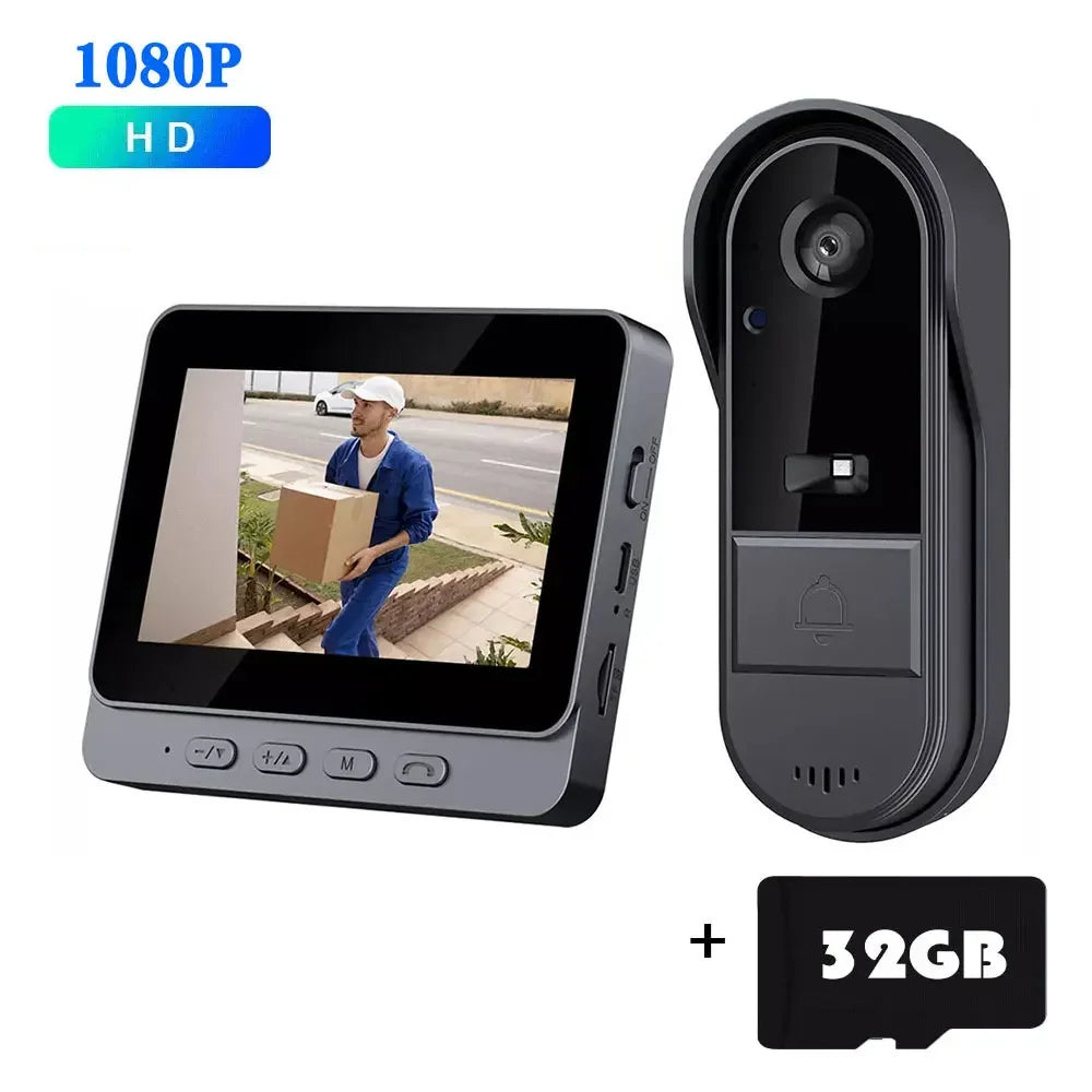 Wireless Wifi Doorbell Camera 1080P Video Intercom Doorbell Waterproof 4.3in IPS Screen Home Security Door Bell IR Night Vision