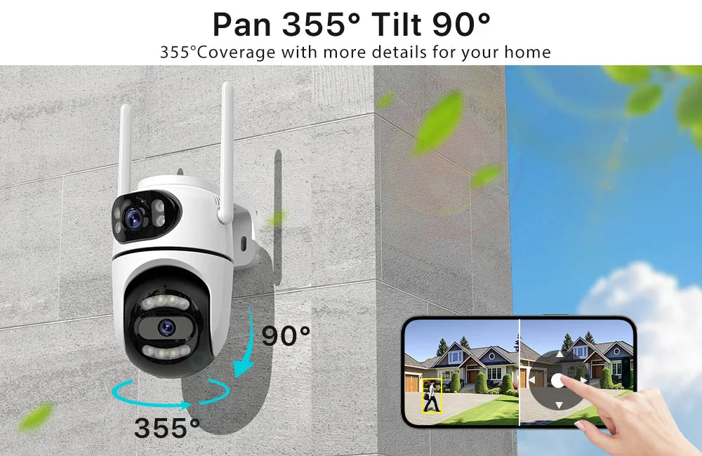 8MP 4K HD Wifi PTZ Camera iCsee APP Dual Lens Dual Screens Video Surveillance IP Camera Ai Tracking Outdoor Home Security CCTV