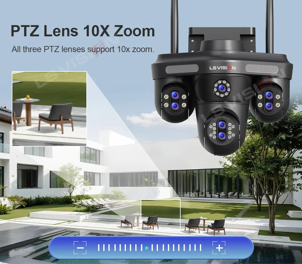 LS VISION 35MP WiFi IP Camera 7 Lens 10X Zoom Outdoor 3PTZ 360° Surveillance Security Camera Smart Home Ai Tracking CCTV Cam