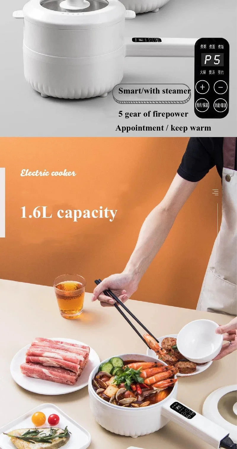 1.6L electric cooking pot with lid and control panel, suitable for hot pot and steaming