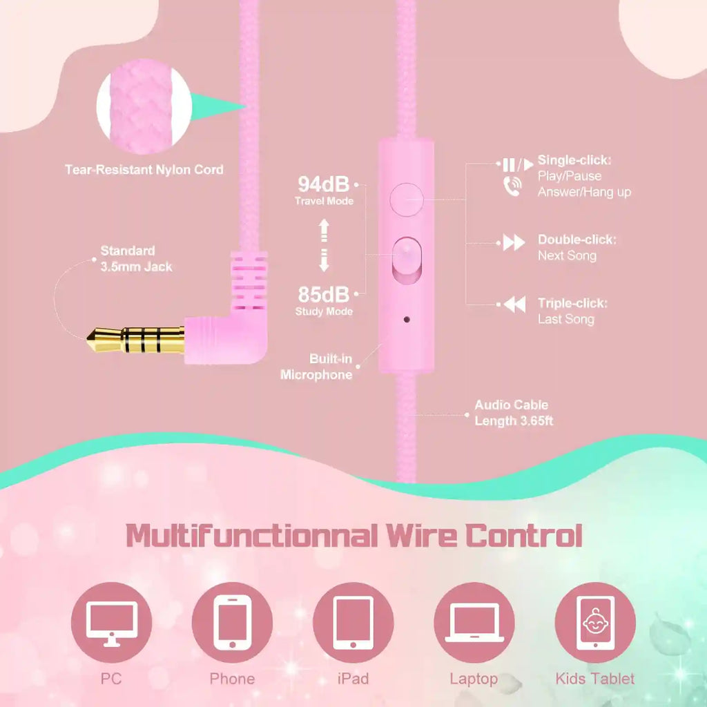 Wired Kids Headphones with Mic | Volume Limited Over-Ear Stereo Tidesmit