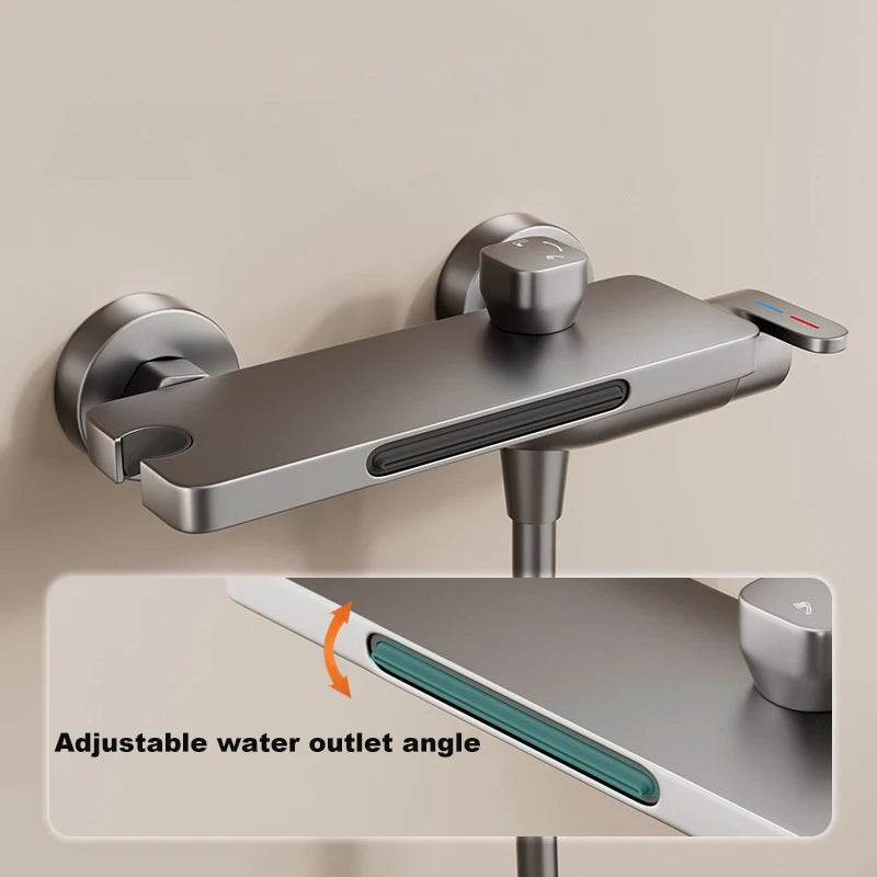 Bathroom Waterfall Bathtub Faucet With Hand-held Shower Head Wall Mounted Hot and Cold Mixer Tap Shower Set Single Handle