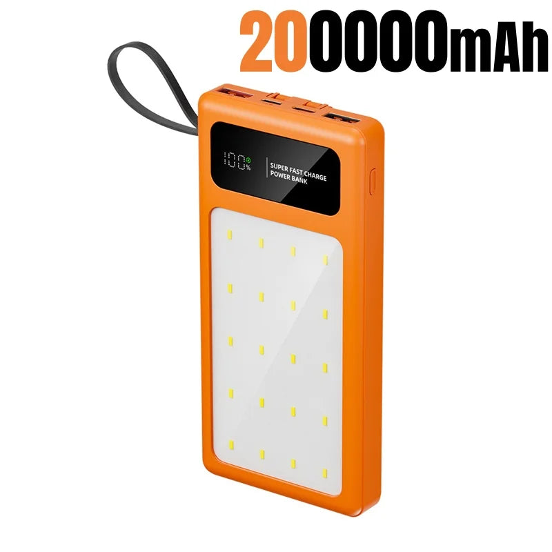 Tidesmit High Capacity Portable Power Bank with LED Camping Light Orange 200000mAh Tidesmit