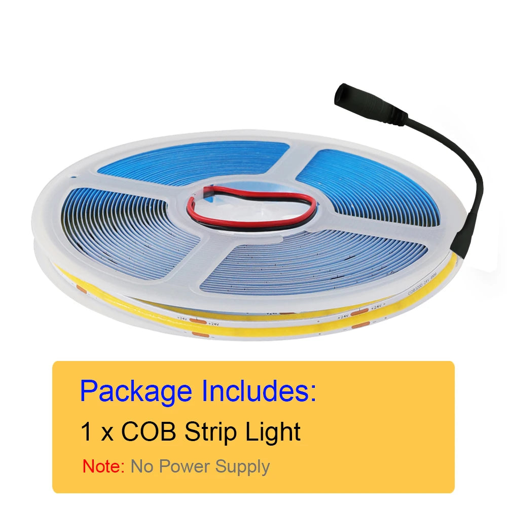 New 12V COB Led Strip With Switch Power Kit US EU UK AU Plug Flexible Light Tape Ra90 320 Leds High Density Linear Lighting