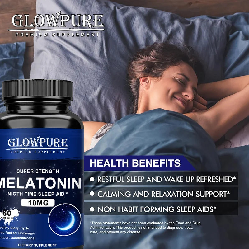 Melatonin 10mg for Deep Sleep, Relieve Insomnia, Healthy Sleep Quality, Stress Relief - Natural Formula