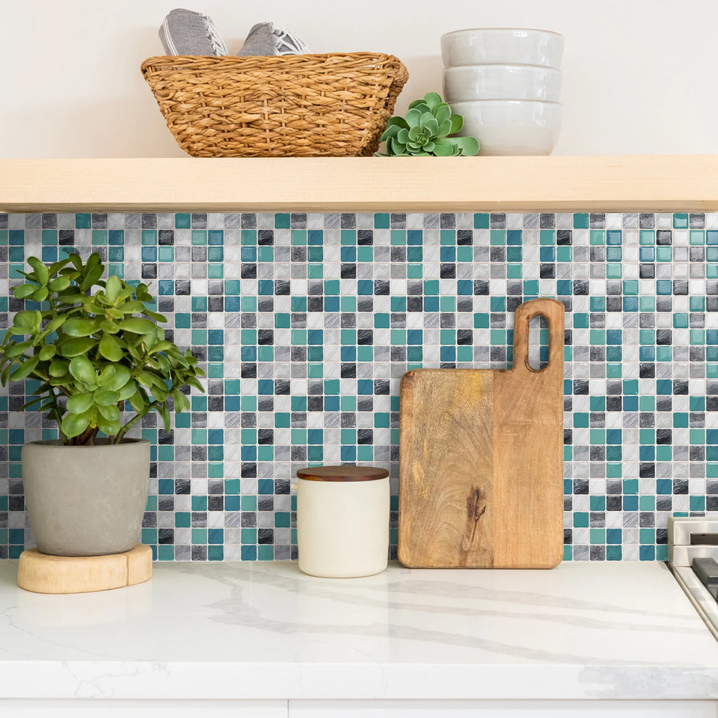 Mosaic tile stickers, removable self-adhesive wall decals, waterproof peel and stick backsplash, suitable for kitchen