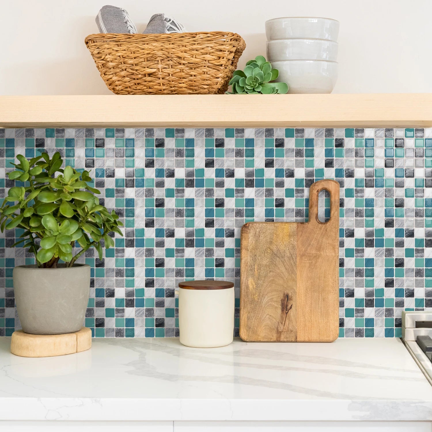 Mosaic tile stickers, removable self-adhesive wall decals, waterproof peel and stick backsplash, suitable for kitchen