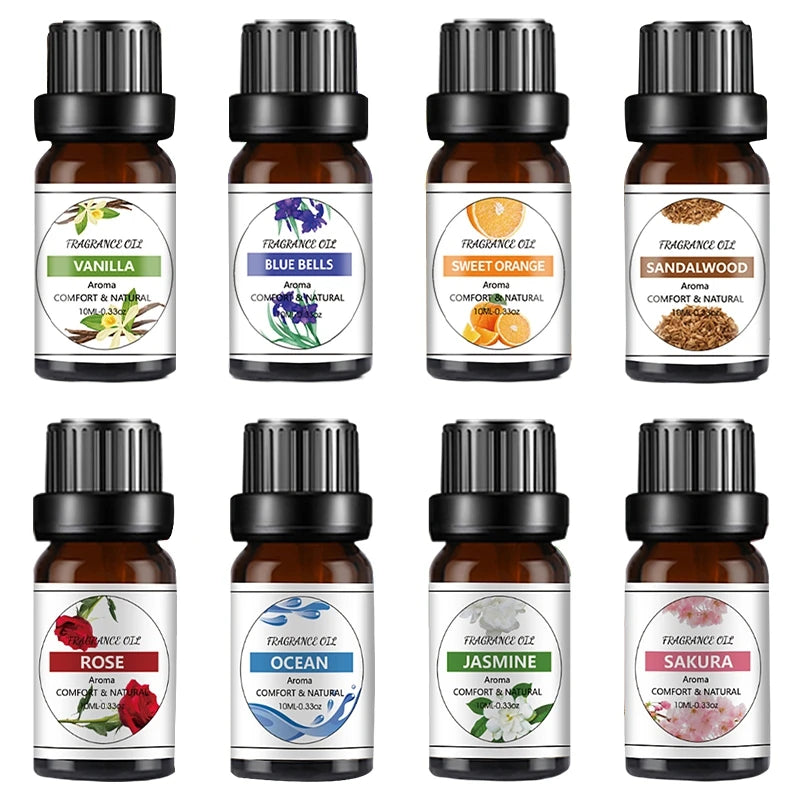 10ML Cherry Strawberry Lavender Jasmine Rose Vanilla Essential Oils for Diffuser, Humidifier, Massage, Candle, Soap Making