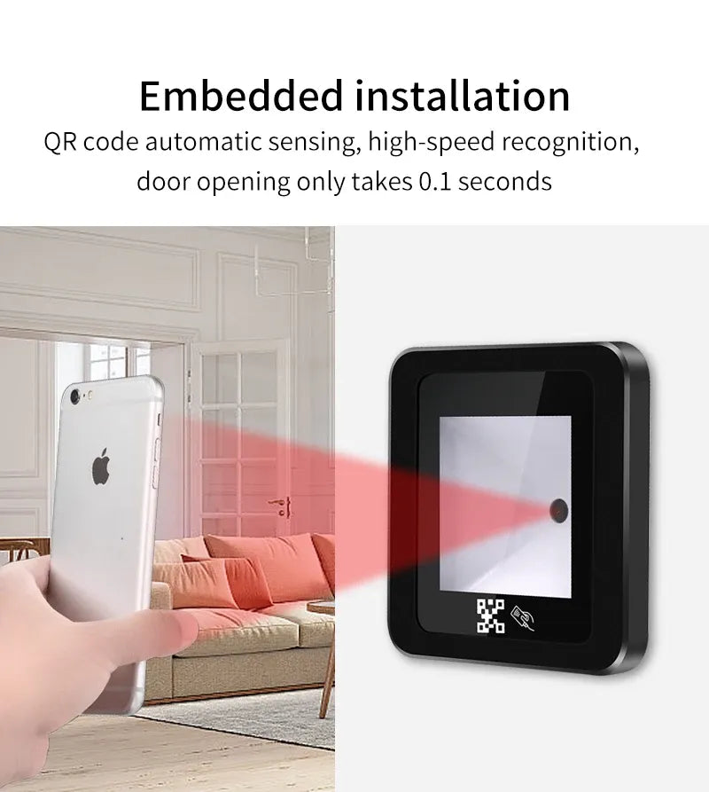 Embedded QR code access reader installed near door opening area