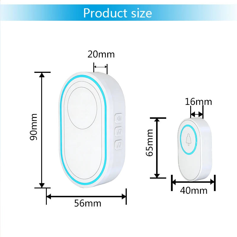 Wireless White Doorbell Waterproof Welcome Chime Home Door Bell Intelligent 39 Songs Smart Alarm With Battery For Store Hotel
