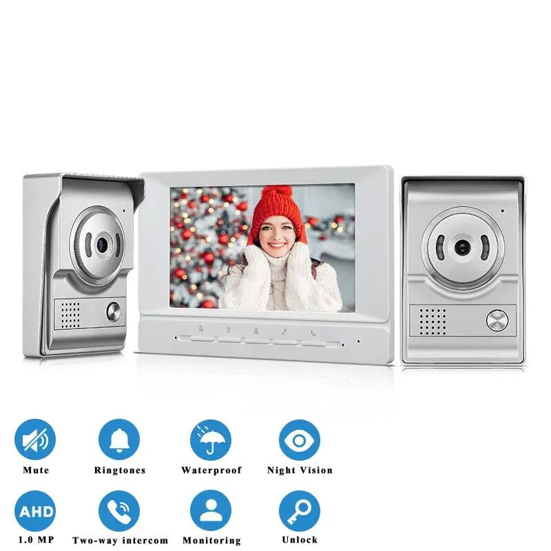 Video Intercom for Home Apartment 7-Inch Screen Support Monitor Unlock Video Intercom with Camera 4 Wire Door Bell