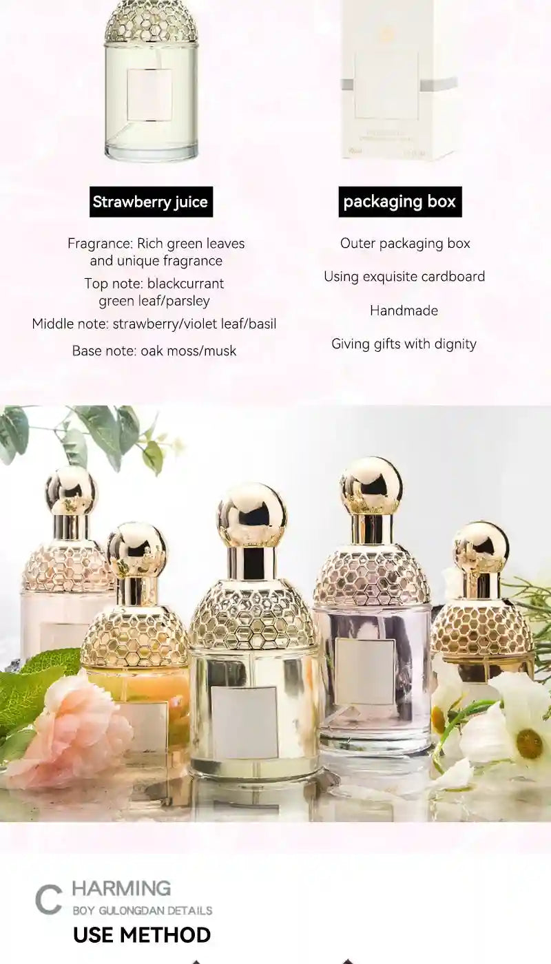 Flora Water floral fruity women's EDT, 100ml. Honeycomb-patterned glass bottle, strawberry, blackcurrant, musk scent.