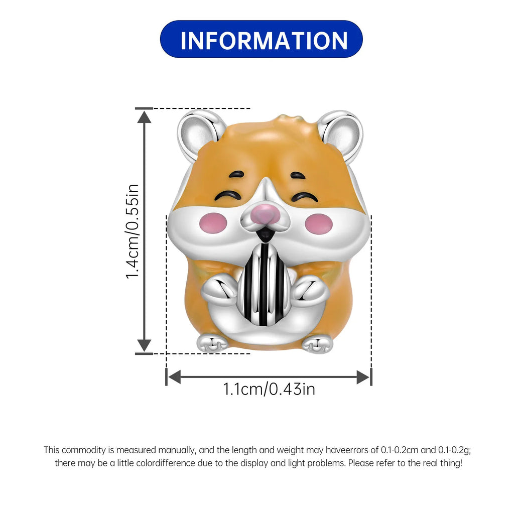 Cute hamster charm bead in 925 sterling silver for DIY bracelets, perfect pet-themed jewelry gift.
