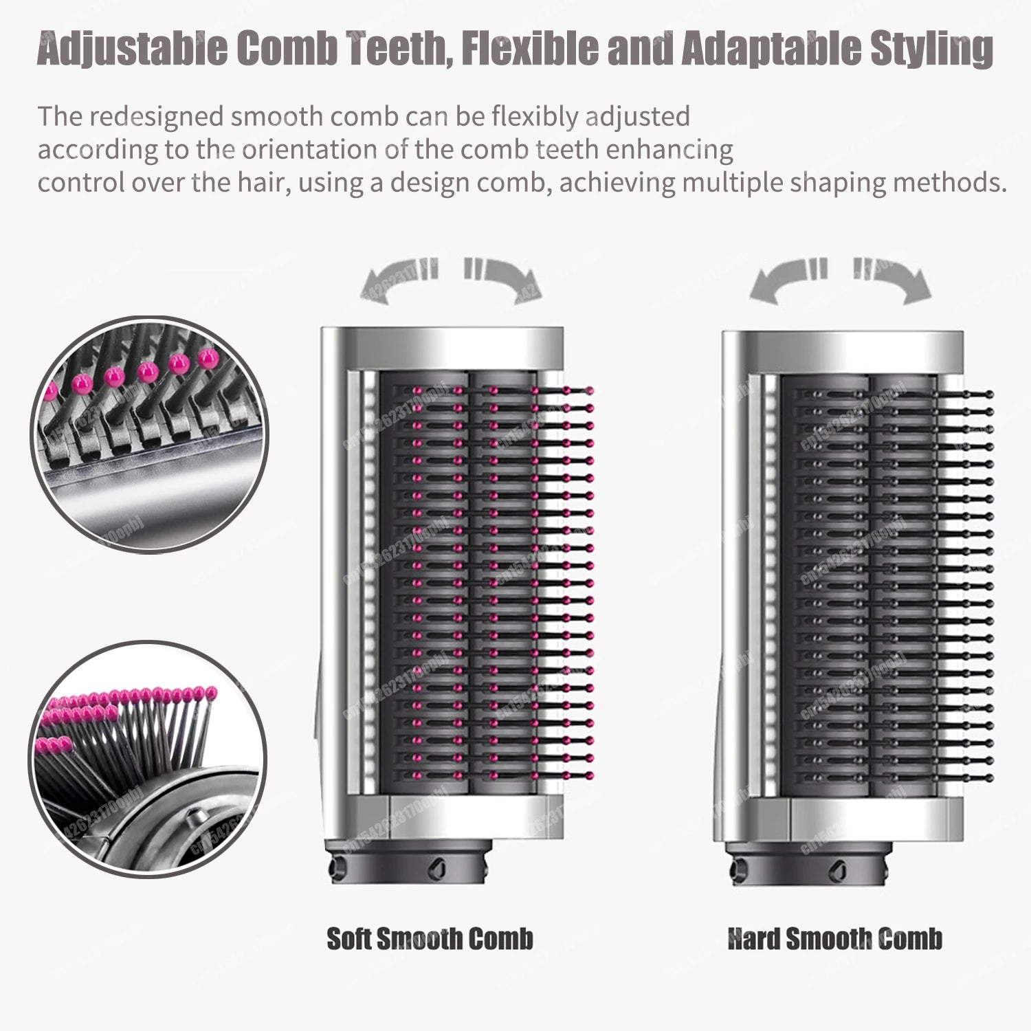 Multistyler hair dryer brush attachment with adjustable comb teeth for flexible salon-style straightening and curling.