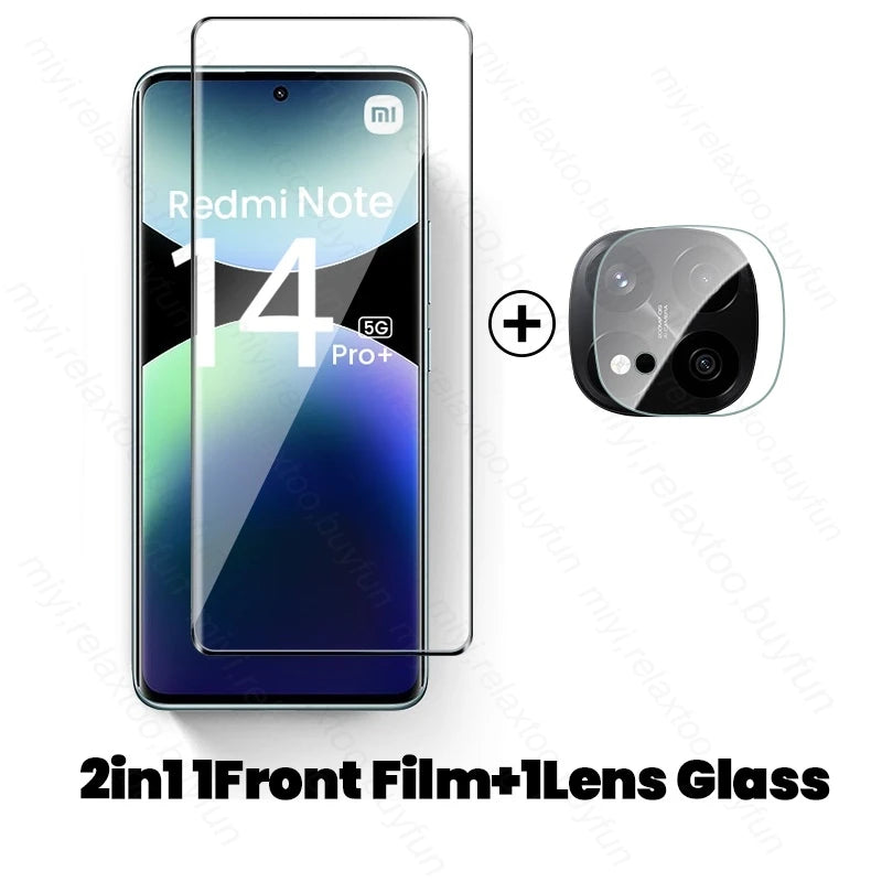 Redmi Note 14 Pro Plus 9D Curved Tempered Glass Screen Protector 2In1 1Front 1Lens Tidesmit