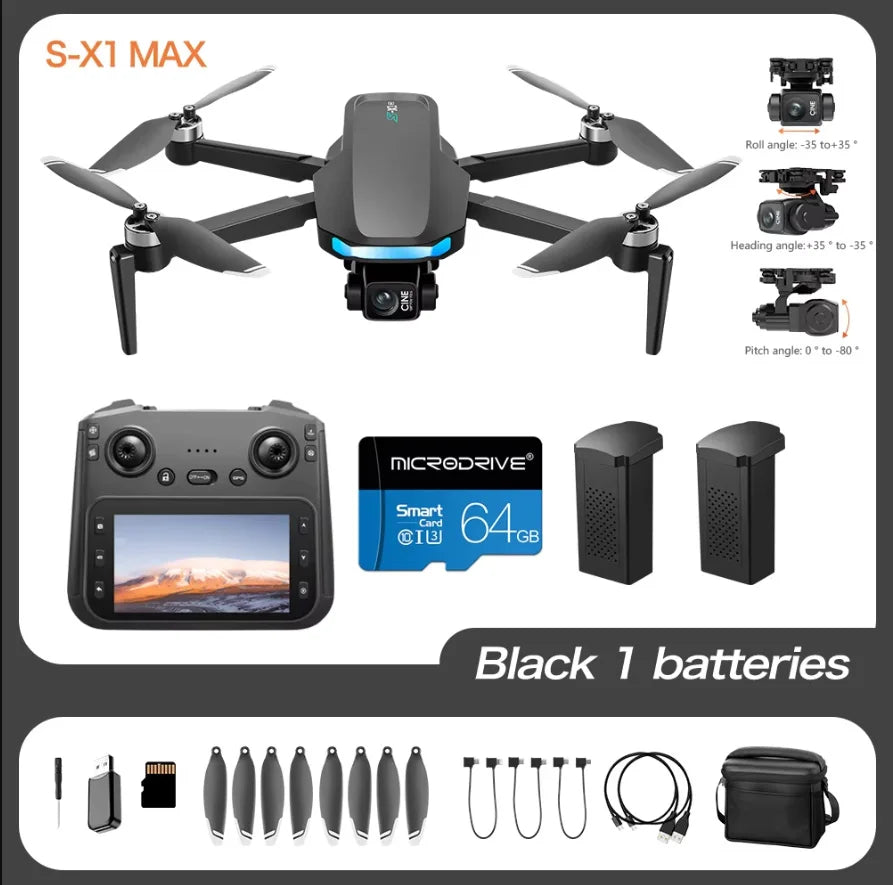 4K Camera Drone with 3-Axis Gimbal GPS Quadcopter - Tidesmit S-X1-BLACK-2B-64G Tidesmit