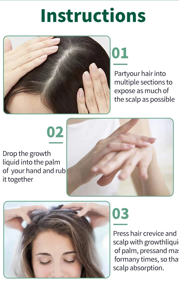 Tidesmit hair growth oil application steps for preventing hair loss and treating dry scalps for fast-growing hair.
