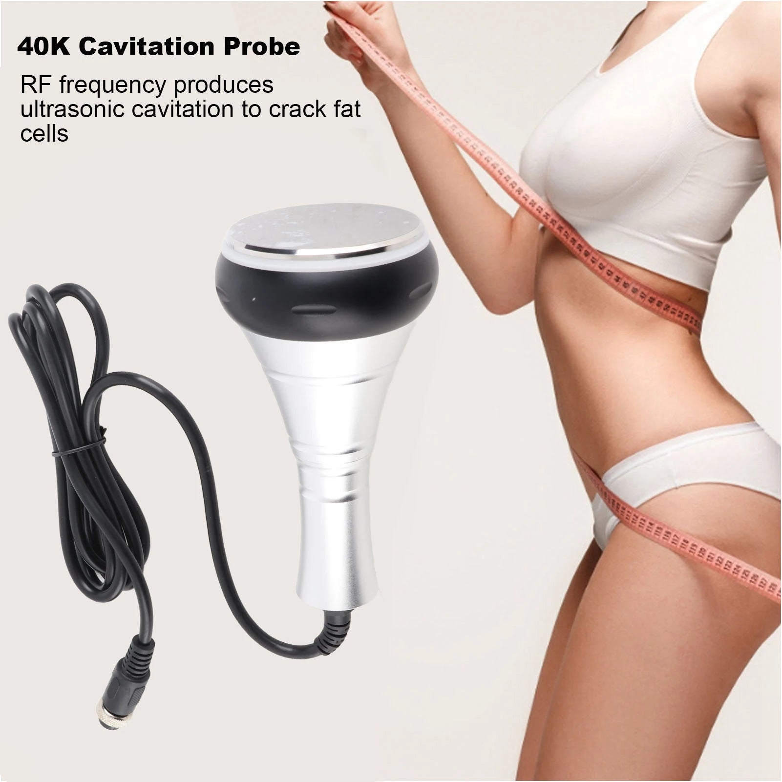 5 hole 40KHz RF ultrasonic cavitation wand replacement head for body slimming beauty machine with silver handpiece.