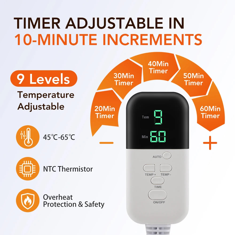 Electric hair steamer cap controller with 9 adjustable temperature levels and 60-minute timer for deep conditioning.