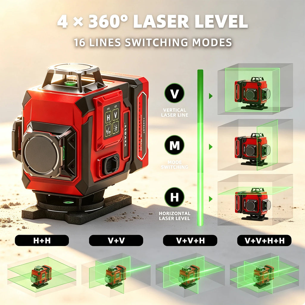 YEVOLT 4D 16 Line Green Laser Level 360 Horizontal Vertical Lines for Household DIY Ceiling Trim Wall Tile Cabinet Fitting Jobs