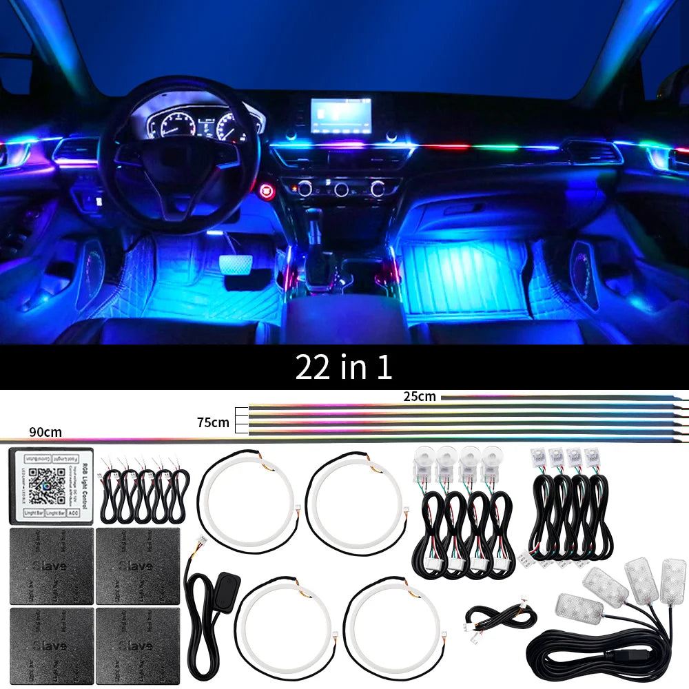 Tidesmit RGB LED Car Interior Ambient Light Strip Kit App Controlled Symphony90cm 22 in 1 Tidesmit