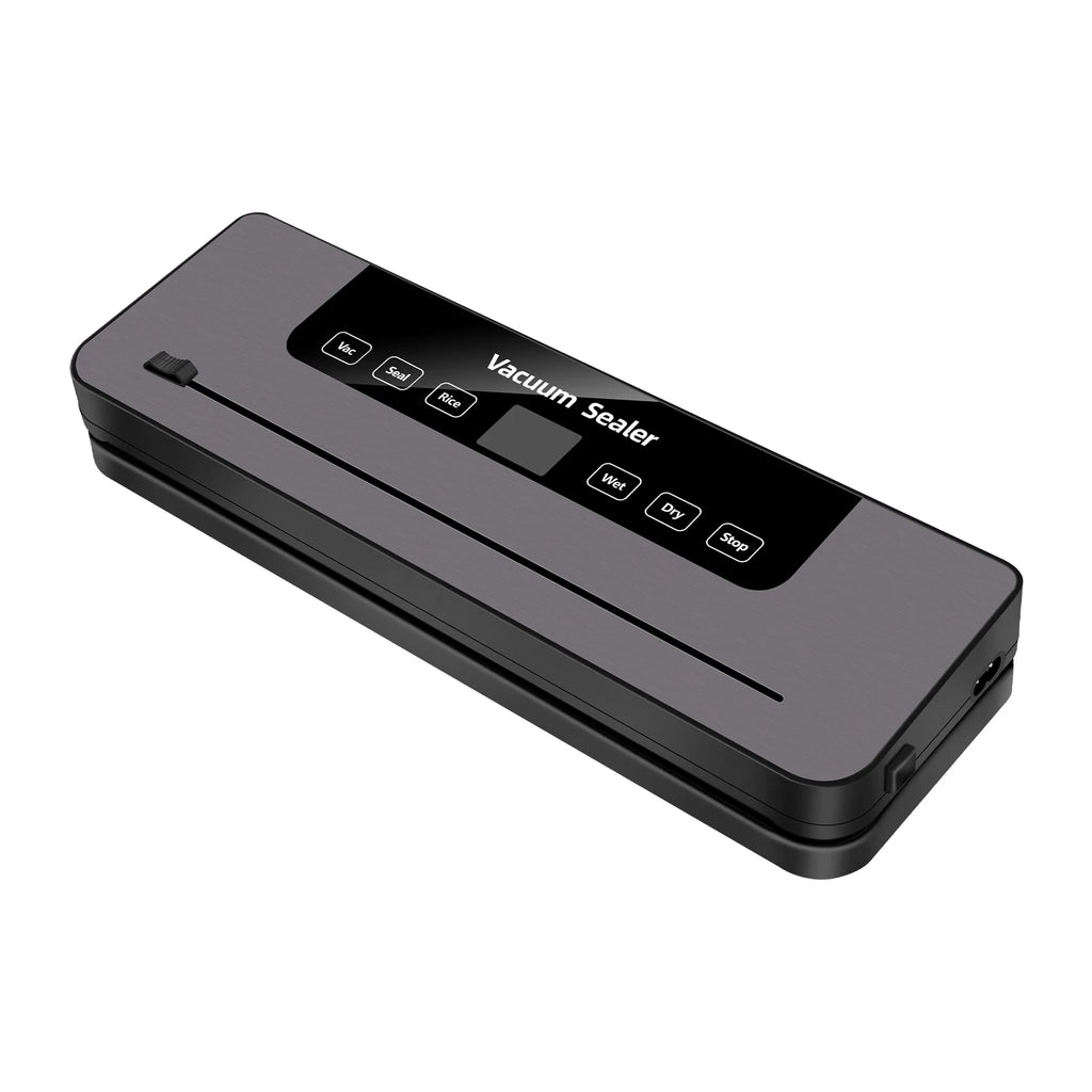 Tidesmit DayPlus automatic vacuum sealer machine showing side view with food packing bags for dry and wet storage