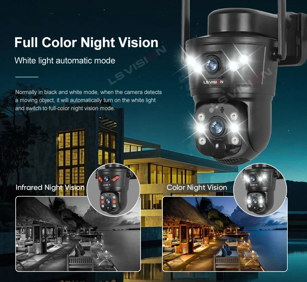 LS VISION Dual-Screen 4G/Wifi Outdoor Solar Camera Security 4K PIR Human Tracking CCTV Surveillance Camera V380 Pro Waterproof