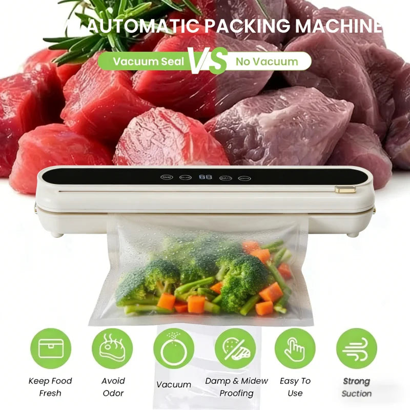 2026 New Electric Vacuum Sealer Built‑in Cutter Dry Wet Mode Automatic Food Sealer Kitchen Food Preservation Packaging Machine