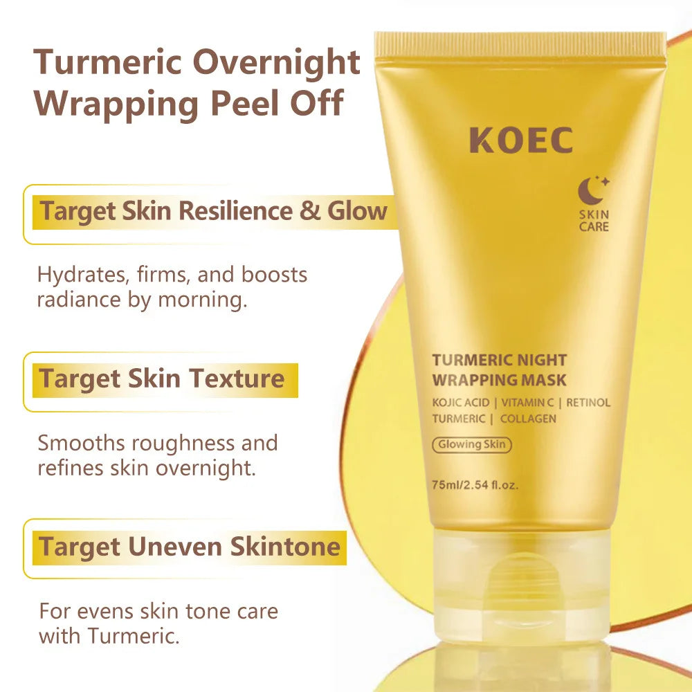 Tidesmit Korean collagen turmeric VC peel-off night mask texture closeup for moisturizing facial skincare treatment