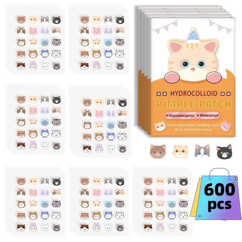 600Pcs Acne Patches Cat Shaped Acne Heal Sticker Colorful Acne Cover Removal Pimple Patch Anti-Acne Hydrocolloid Sticker