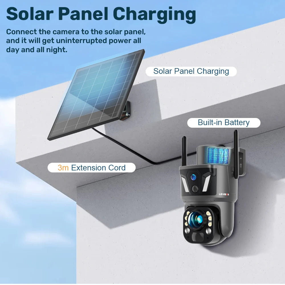LS VISION 99X Zoom WiFi Solar Camera 4G SIM 8MP Dual Screen PTZ Outdoor Surveillance Camera PIR Ai Detection Auto Zoom Tracking